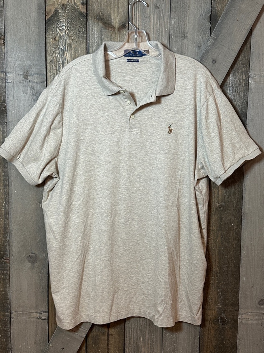 Polo Ralph Lauren Polo Custom Slim Fit Shirt Beige Cotton Pony Logo Mens XXL